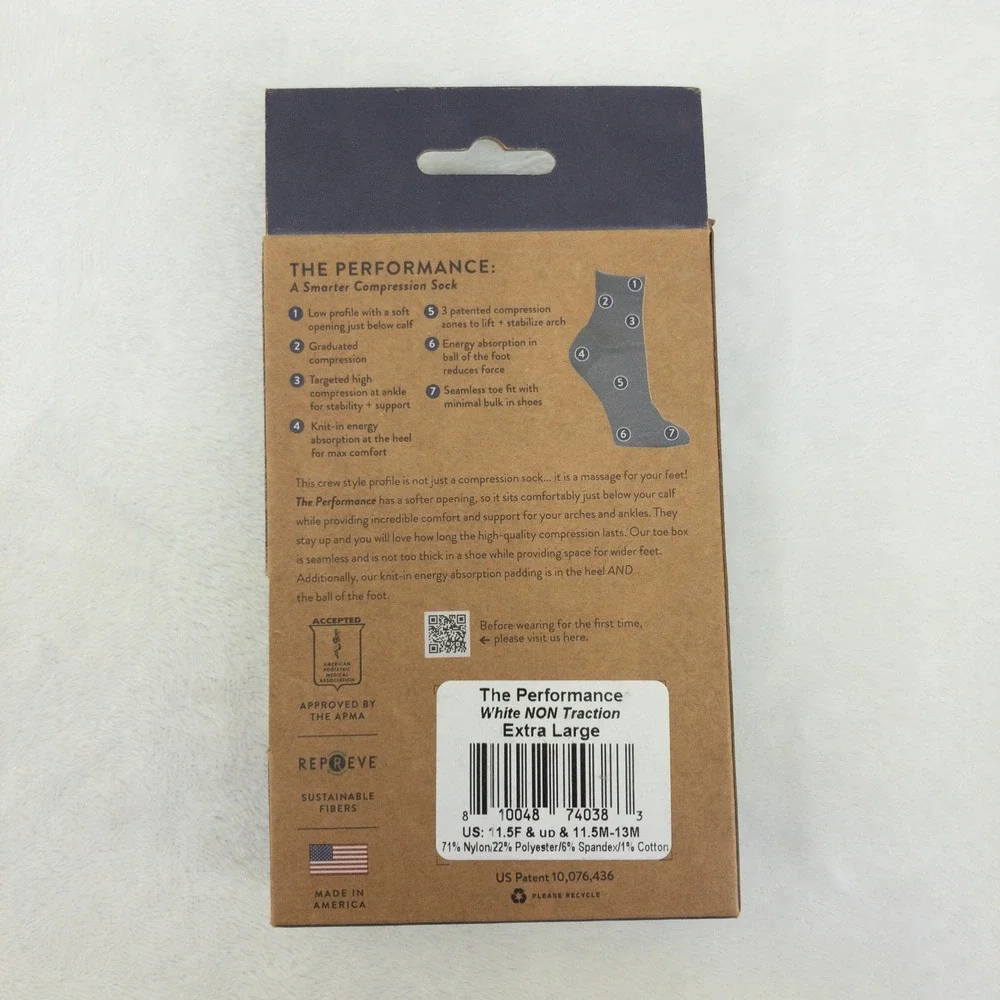 Apolla The Performance Crew Socks Mens XL 11.5-13 White Non Traction Compression